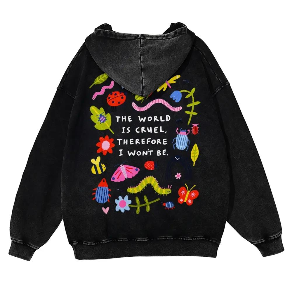 CUTE INSECT PRINT WASHED HOODIE