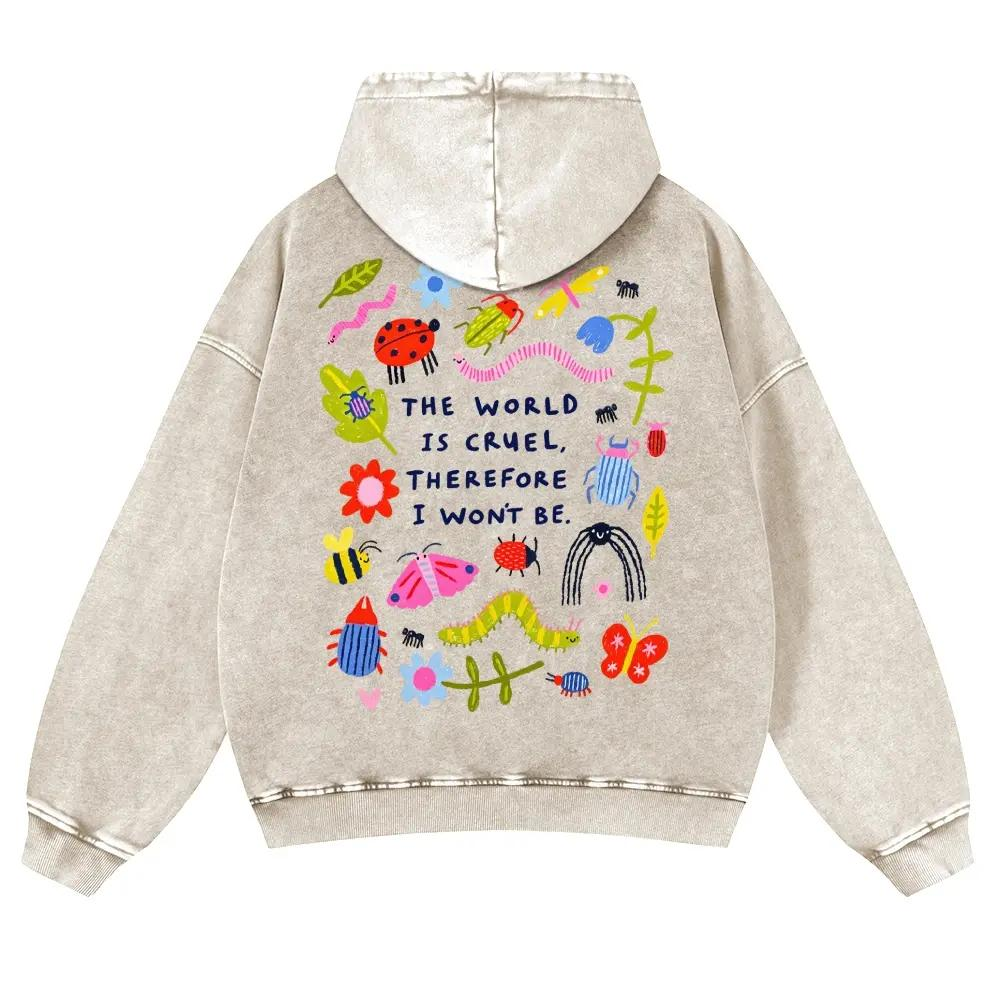 CUTE INSECT PRINT WASHED HOODIE