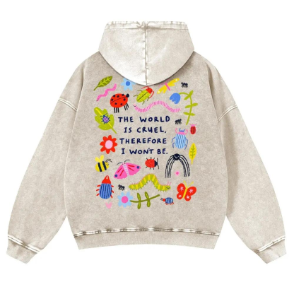 CUTE INSECT PRINT WASHED HOODIE