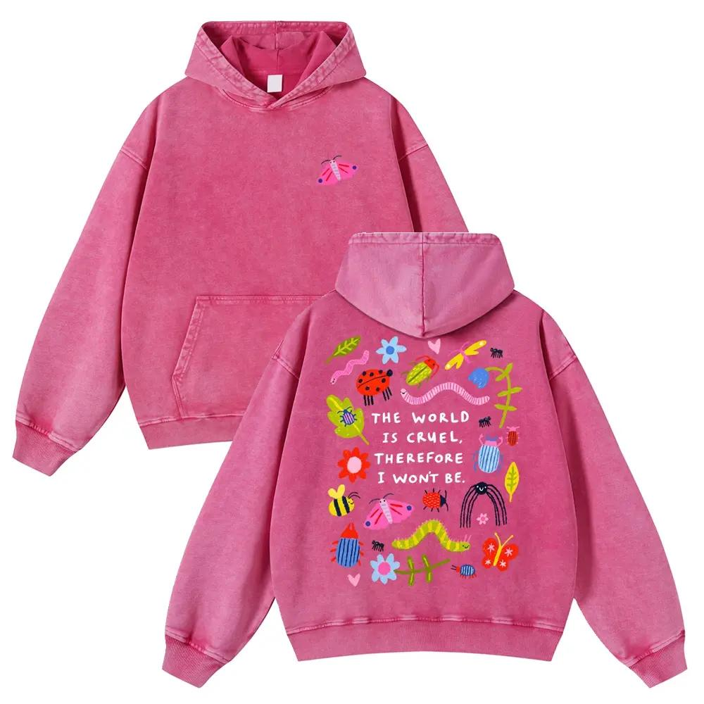 CUTE INSECT PRINT WASHED HOODIE
