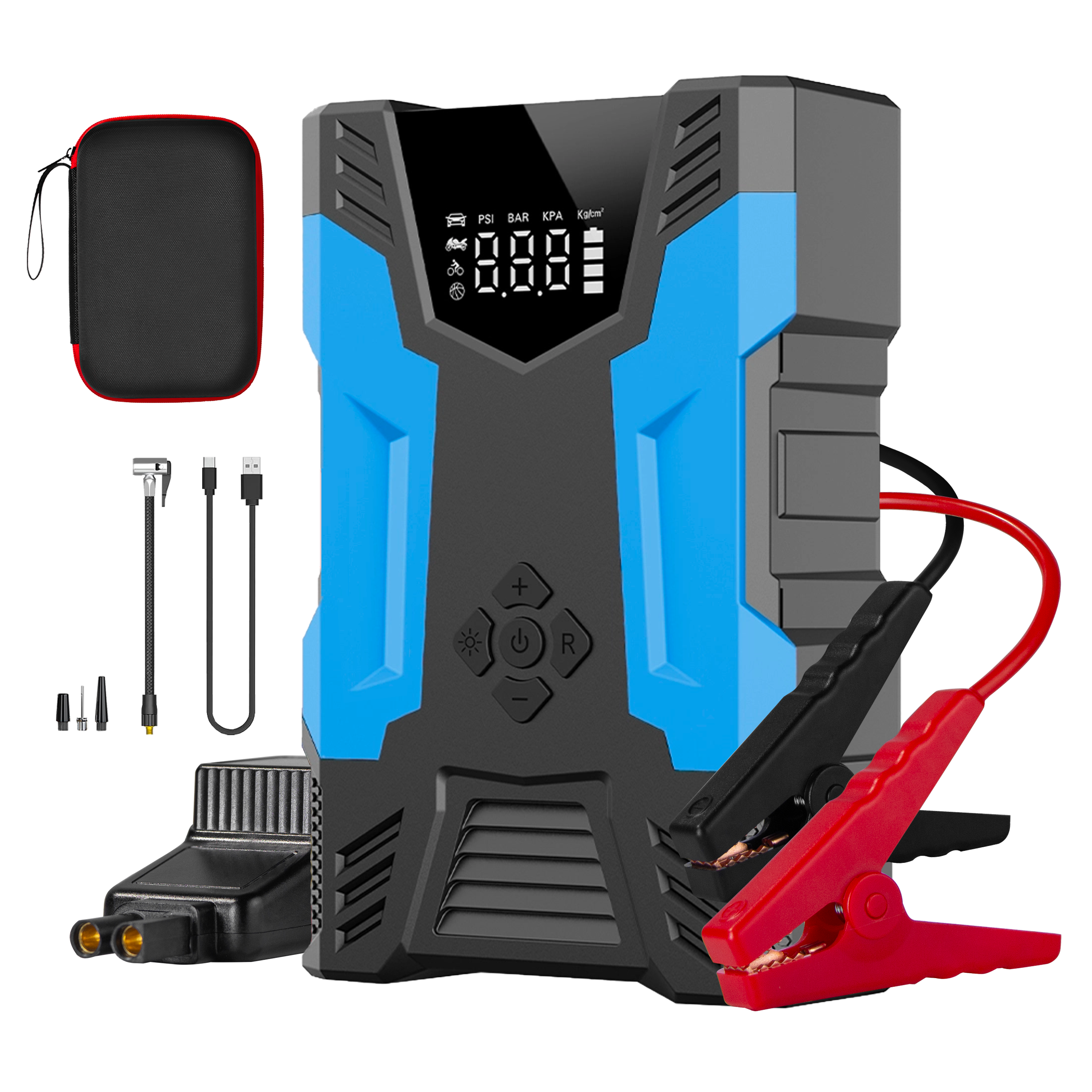 12V Car Jump Starter with Air Compressor & LED Light