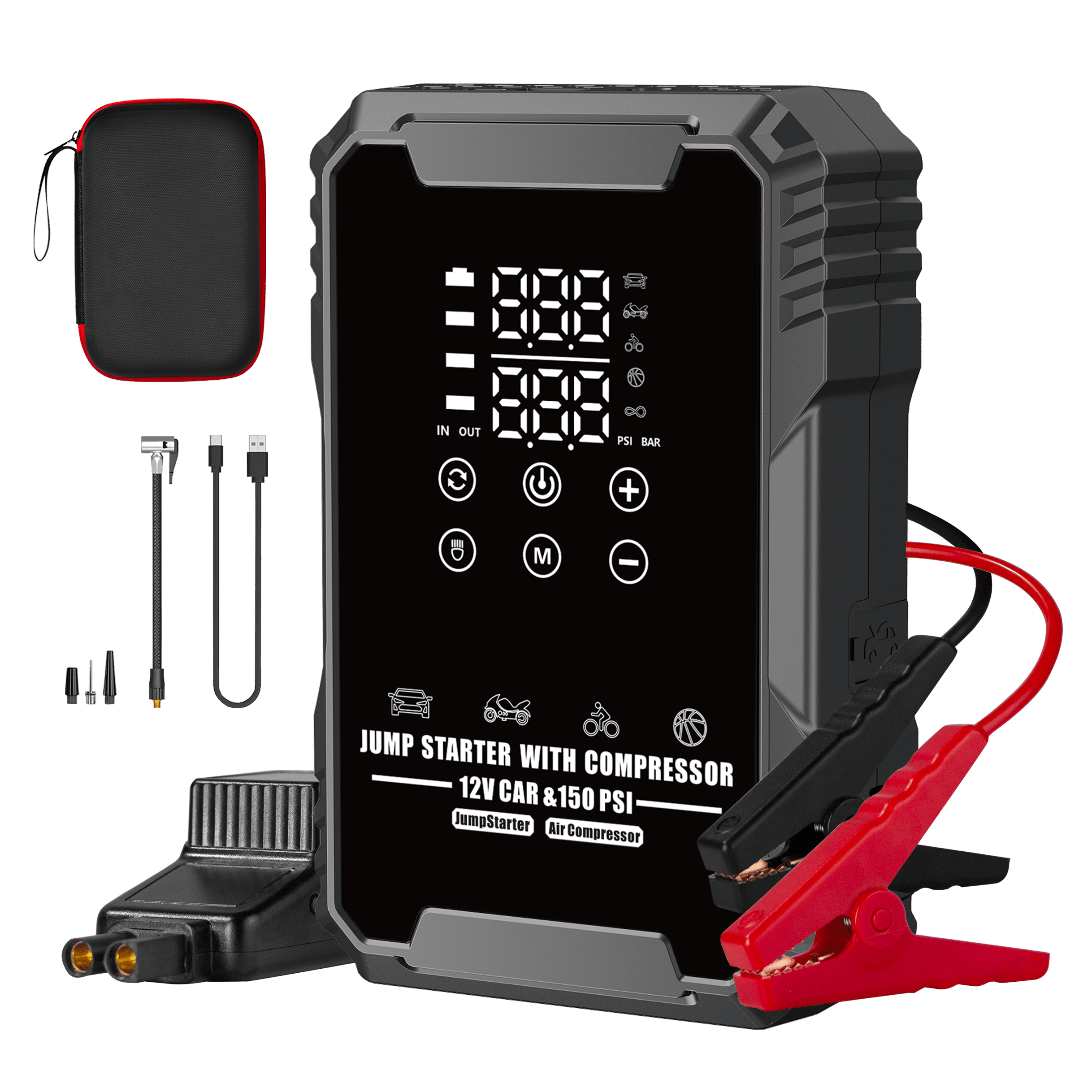 Portable Car Jump Starter A26 | Air Compressor & LED Power Bank