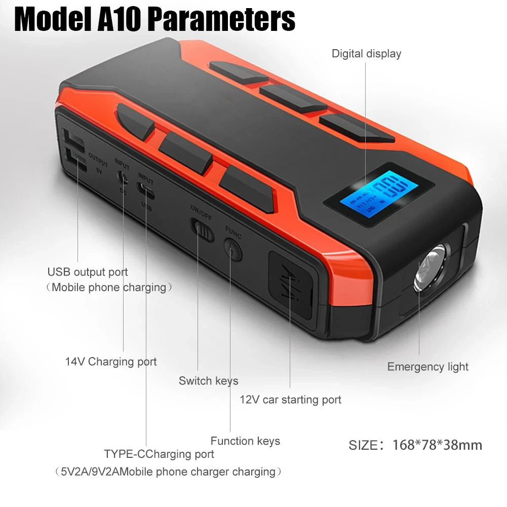 A10 Portable Jump Starter with LED & USB