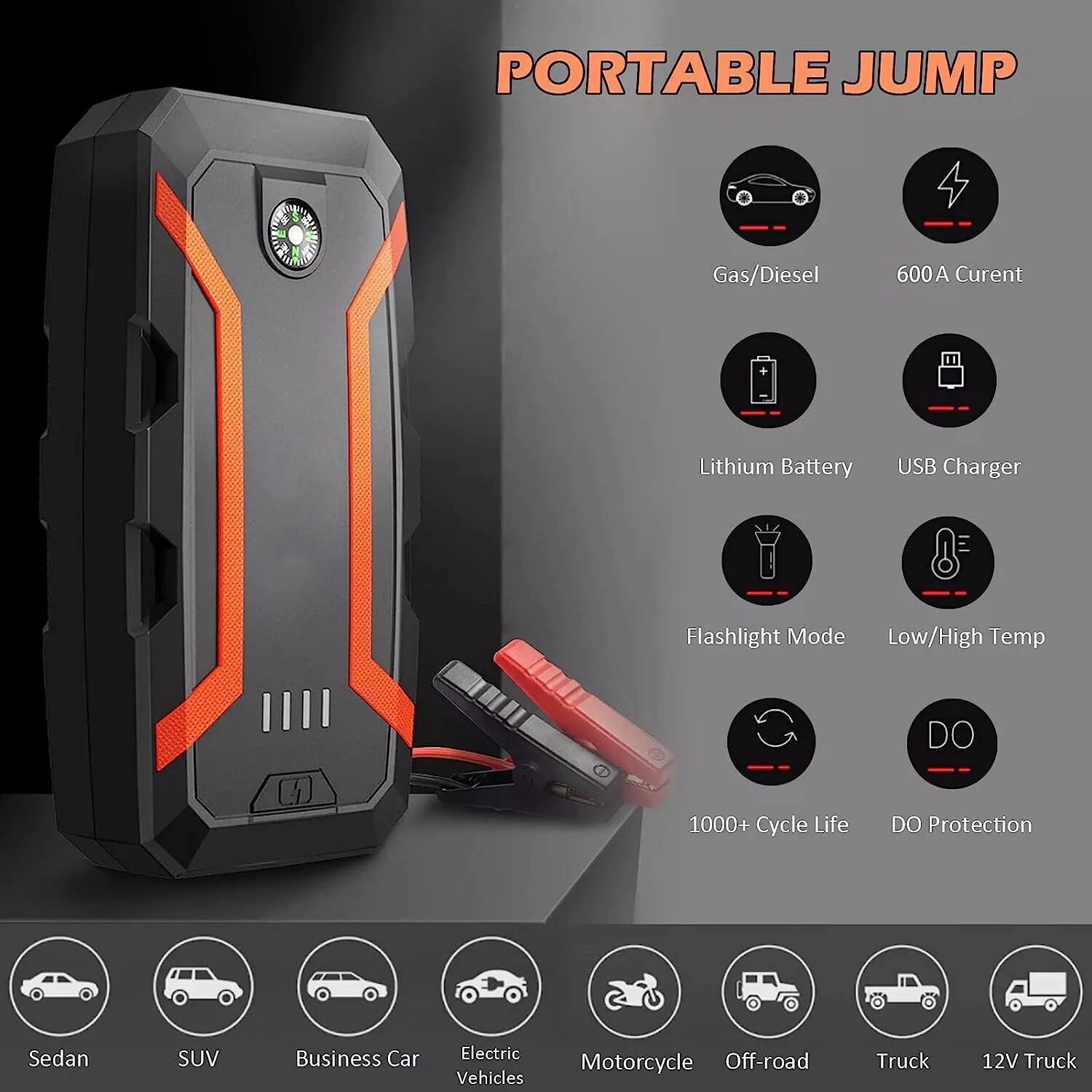  A2 Car Battery Booster Charger Jump Starter with Compass