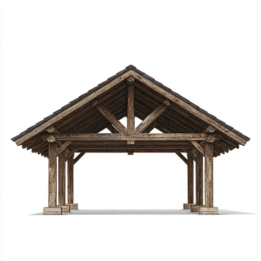Pérgola de Madera con Techo a Dos Aguas 350x400x300 cm – Estilo Rústico Marrón