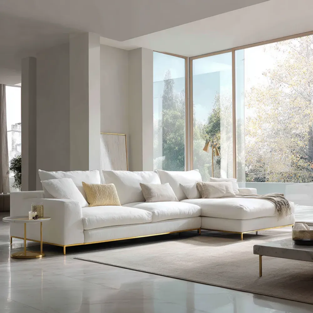 Sofá Esquinero Tapizado en Tela 320x160x80 cm – Blanco – Diseño Moderno