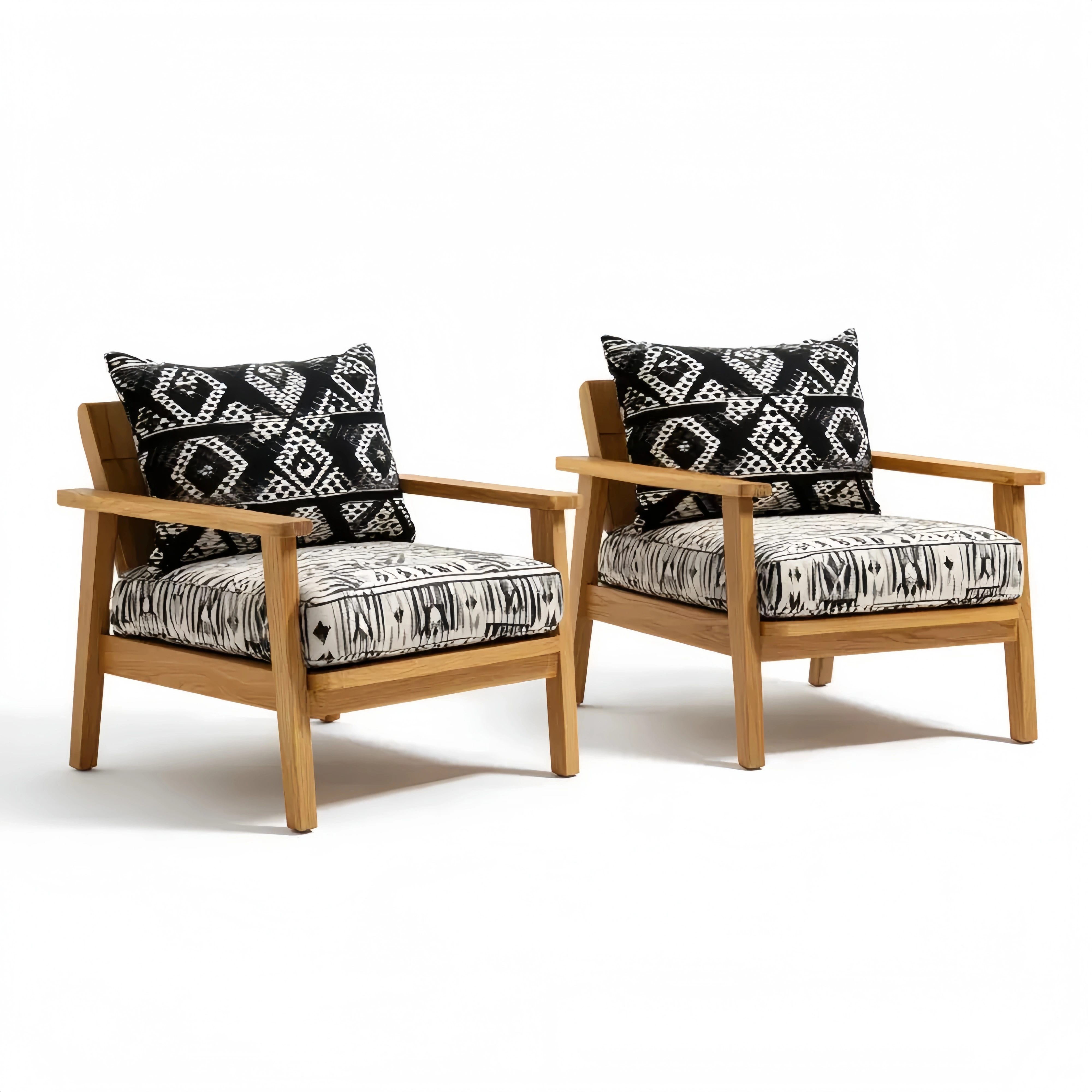 Sillas de Patio Madera de Teca con Cojines – 70x75x80 cm – Diseño Étnico