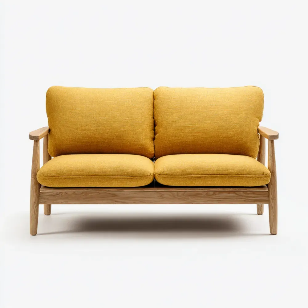 Sofá de dos plazas 140x85x75 cm - Tapizado en tela - Amarillo - Diseño moderno