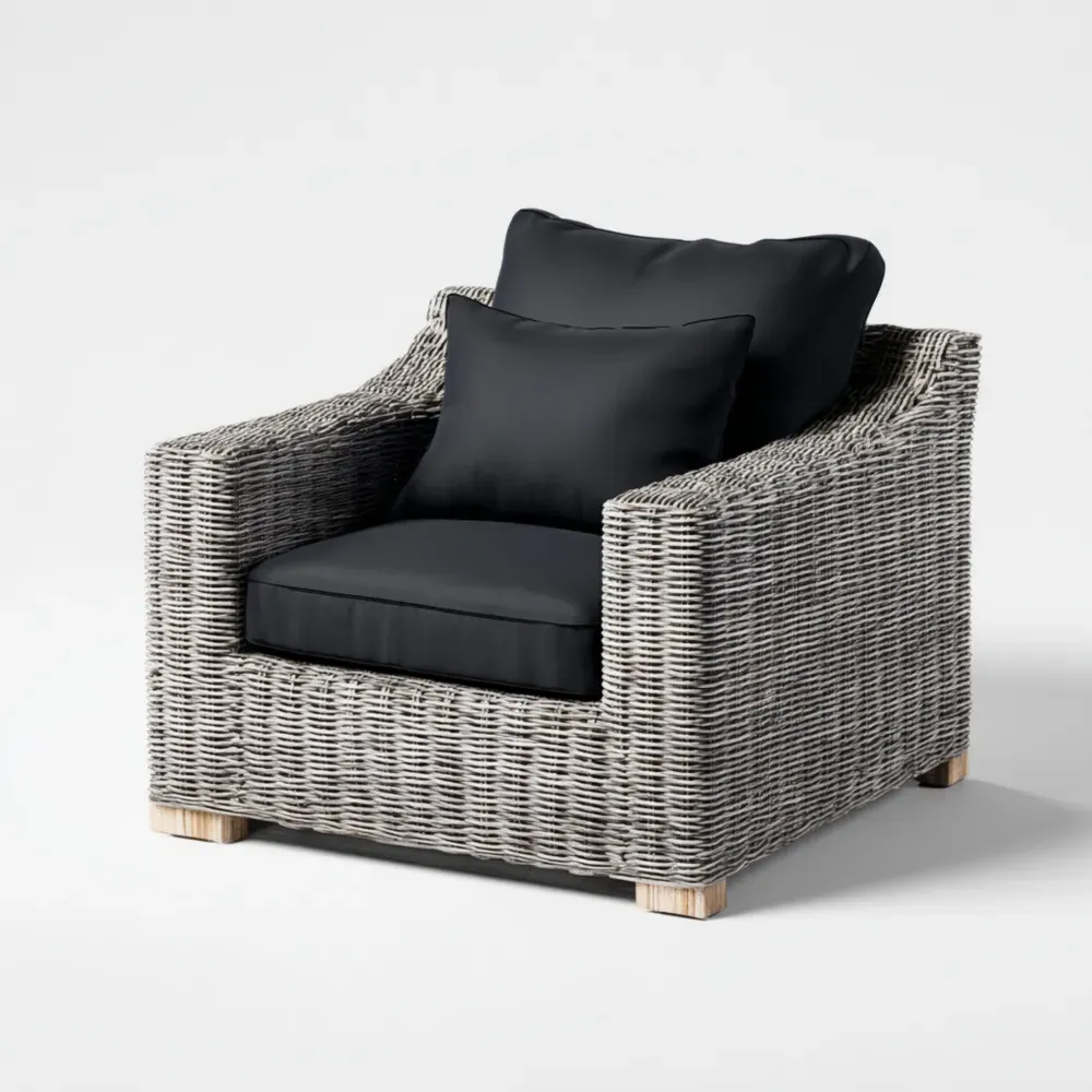 Sillón de ratán 80x85x90 cm - Gris/Negro