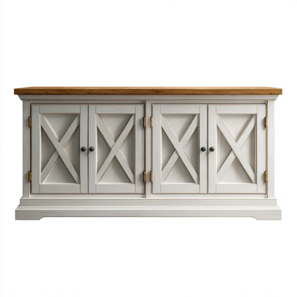 Aparador de madera 200x45x85 cm - Blanco/Natural - Estilo rústico