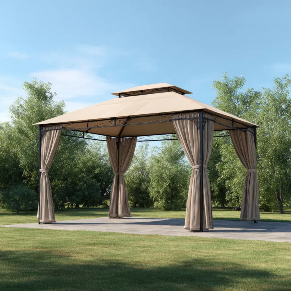 Pérgola de Jardín 300x300x270 cm – Metal y Poliéster – Beige – Diseño Clásico