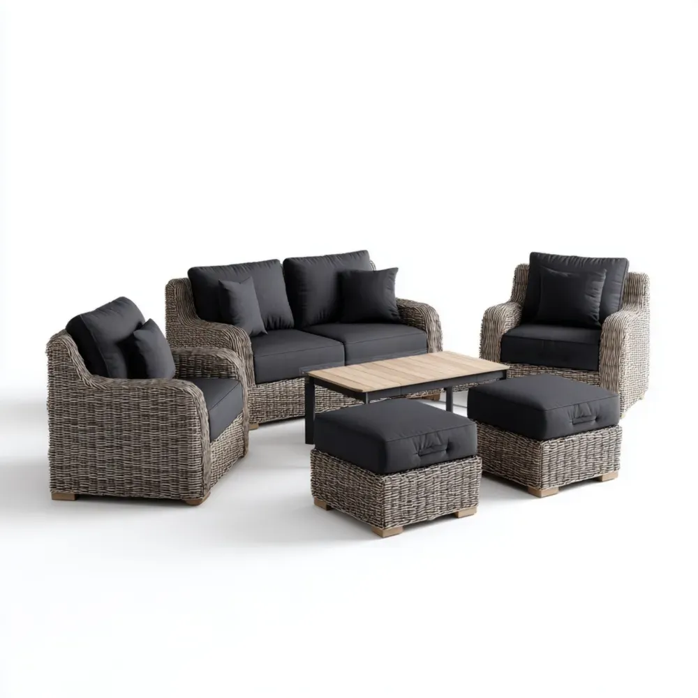Set de Sofás de Jardín Ratán Sintético 120x70x80 cm Cojines Gris Oscuro – Diseño Moderno
