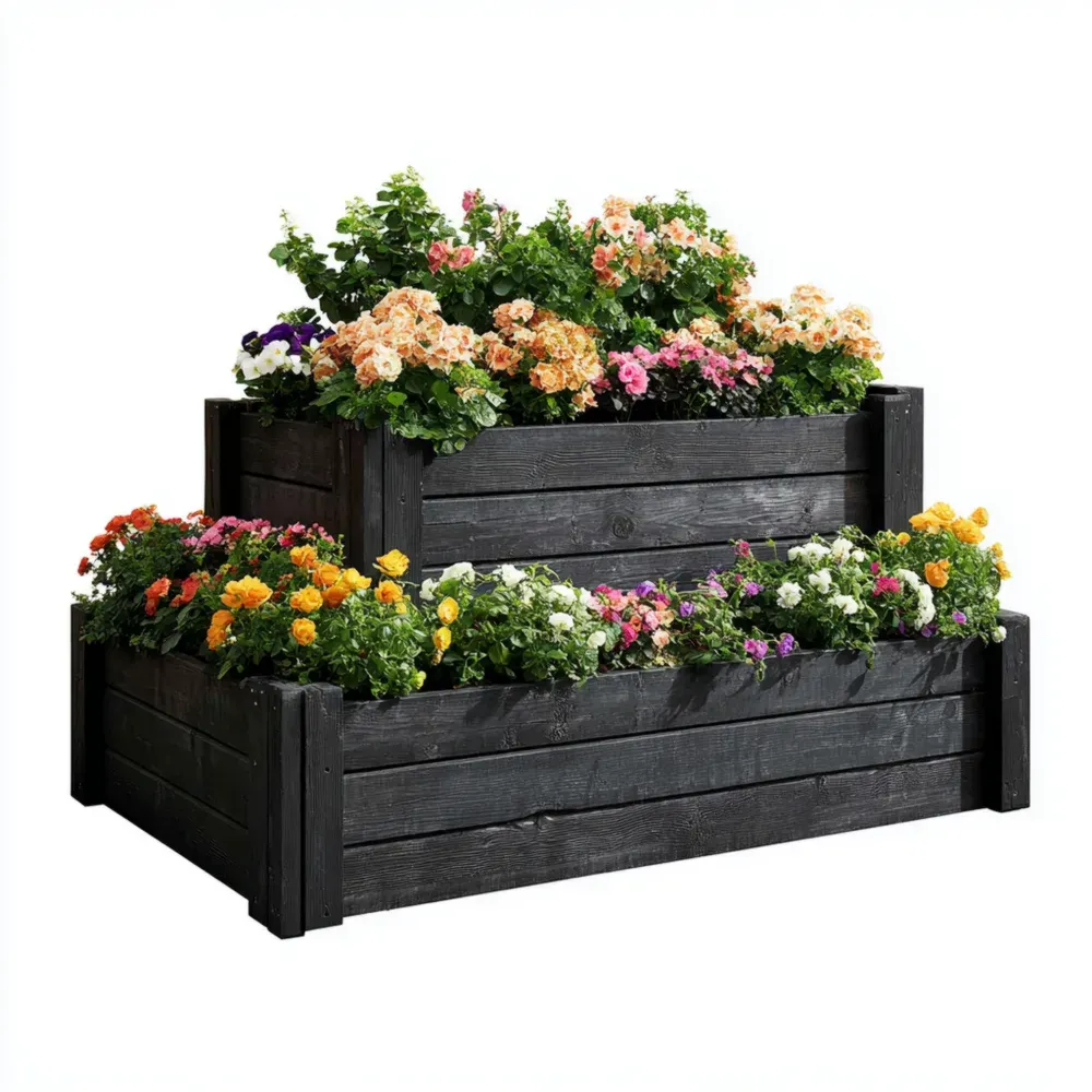 Jardinera de madera 120x90x90 cm 3 niveles para exterior - Negro