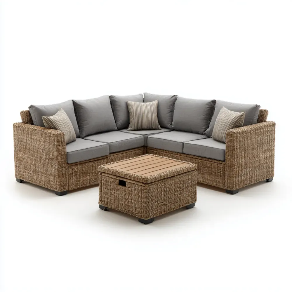 Conjunto de Sofá de Patio Ratán Sintético - 210x210x70 cm - Gris - Estilo Moderno