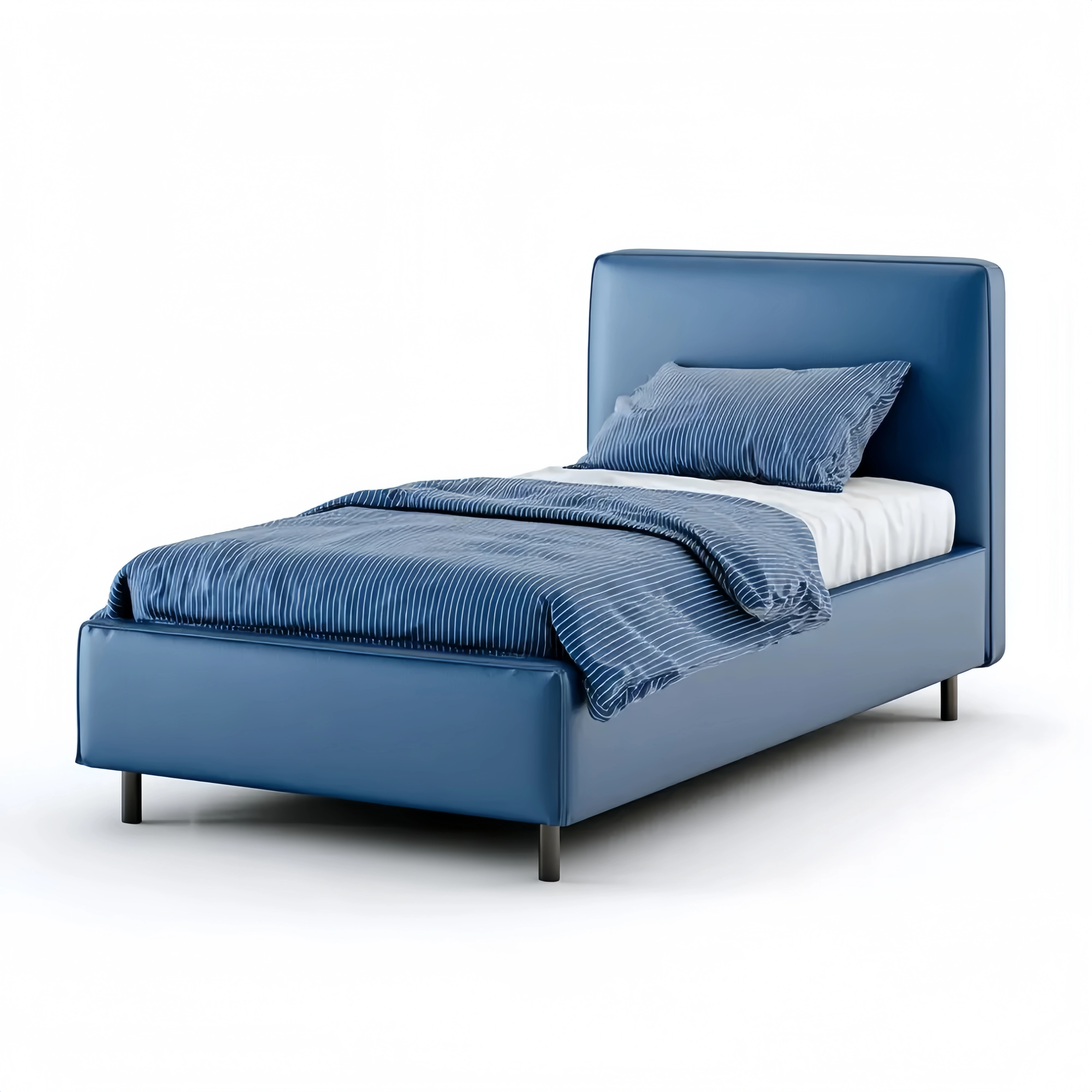 Cama Individual Tapizada - Cuero Sintético 200x90x100 cm – Azul – Diseño Contemporáneo