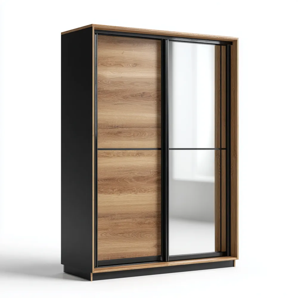 Armario Puertas Correderas 200x60x220 cm Madera/Negro/Vidrio – Diseño Contemporáneo