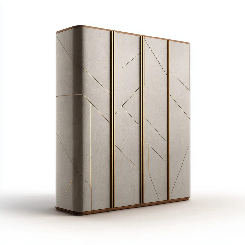 Armario de Diseño Moderno 200x220x60 cm Madera y Metal - Beige/Dorado