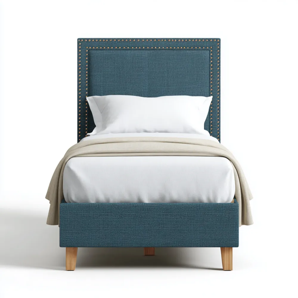 Cama Individual 105x200x100 cm Tela Turquesa - Diseño Clásico