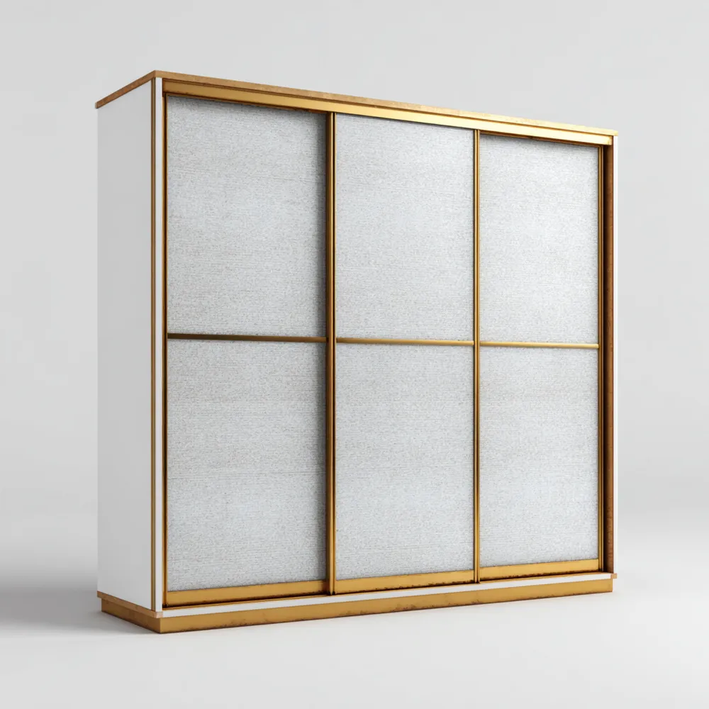 Armario Puertas Correderas Madera 200x220x60 cm – Blanco/Dorado – Diseño Moderno