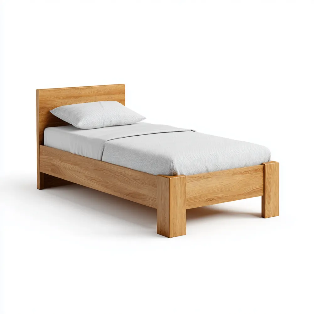 Cama Individual de Madera 200x90x80 cm – Color Natural – Diseño Clásico