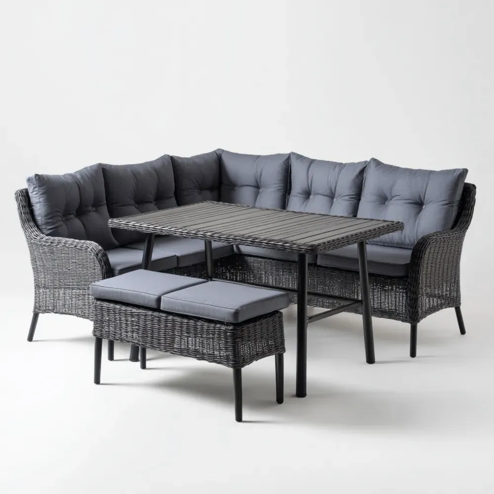 Conjunto de Sofá de Jardín Ratán Sintético 200x150x80 cm – Gris – Diseño Moderno