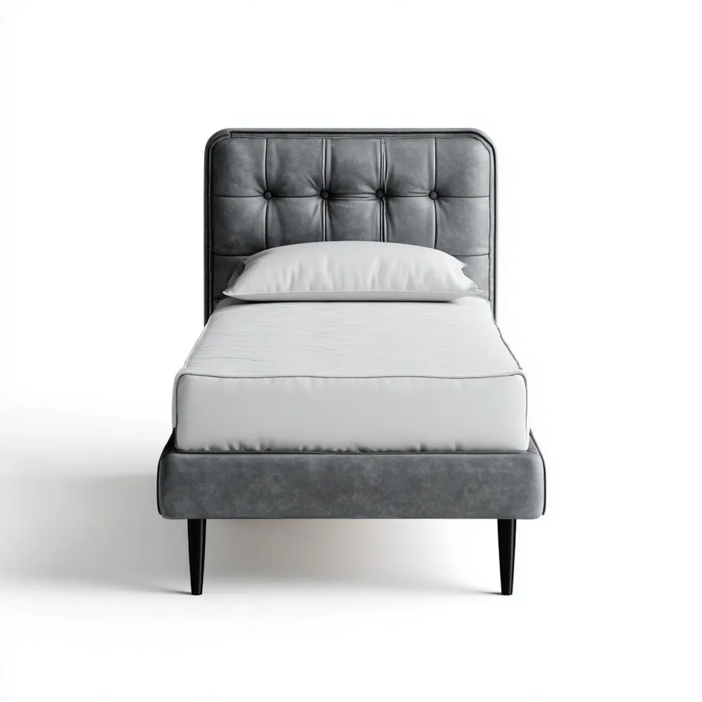 Cama Individual Tapizada 90x190x100 cm - Gris - Diseño Moderno