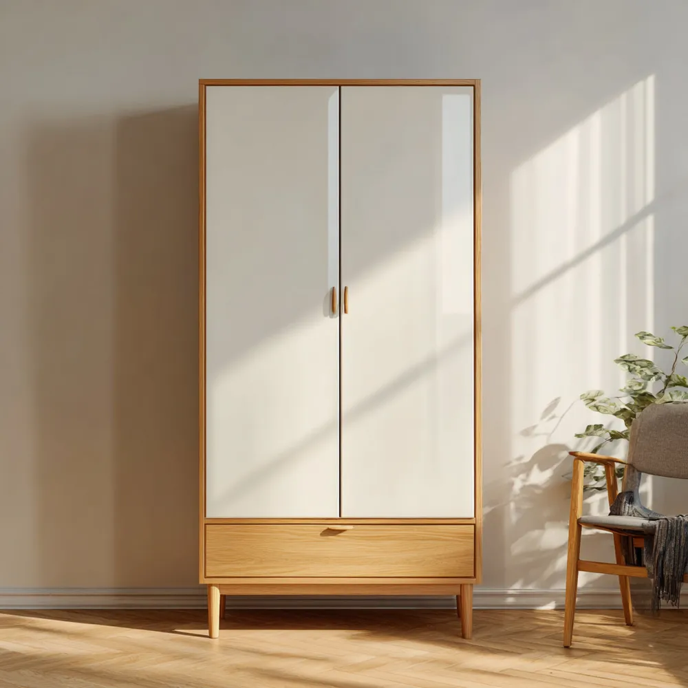 Armario de madera 180x80x50 cm con puertas – Blanco/Roble – Diseño minimalista