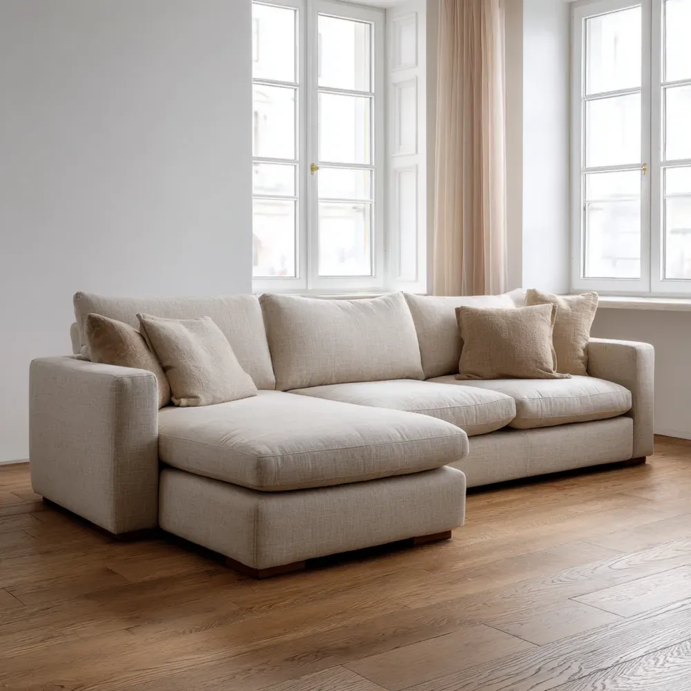 Sofá seccional tapizado en tela 230x150x85 cm - Beige - Diseño contemporáneo