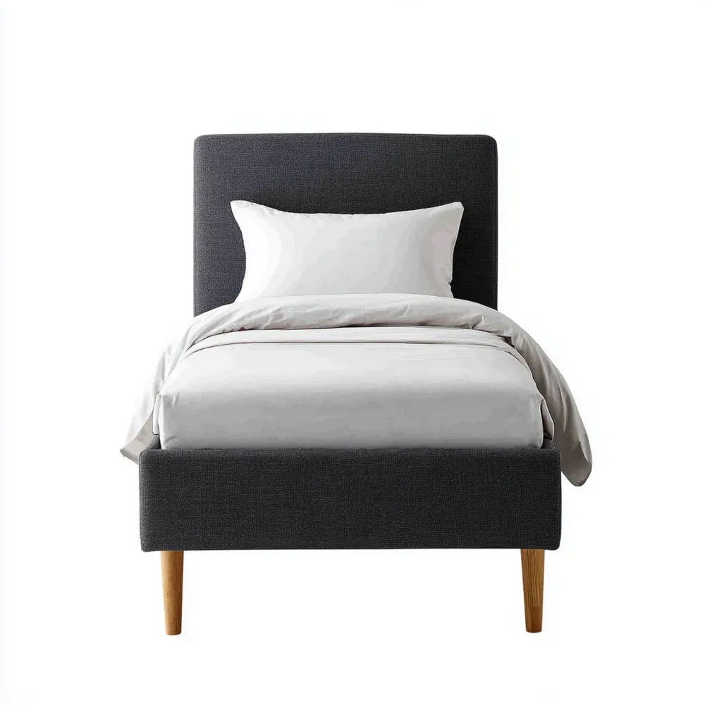 Cama Individual Tapizada Tela Gris Oscuro 200x90x100 cm – Diseño Contemporáneo