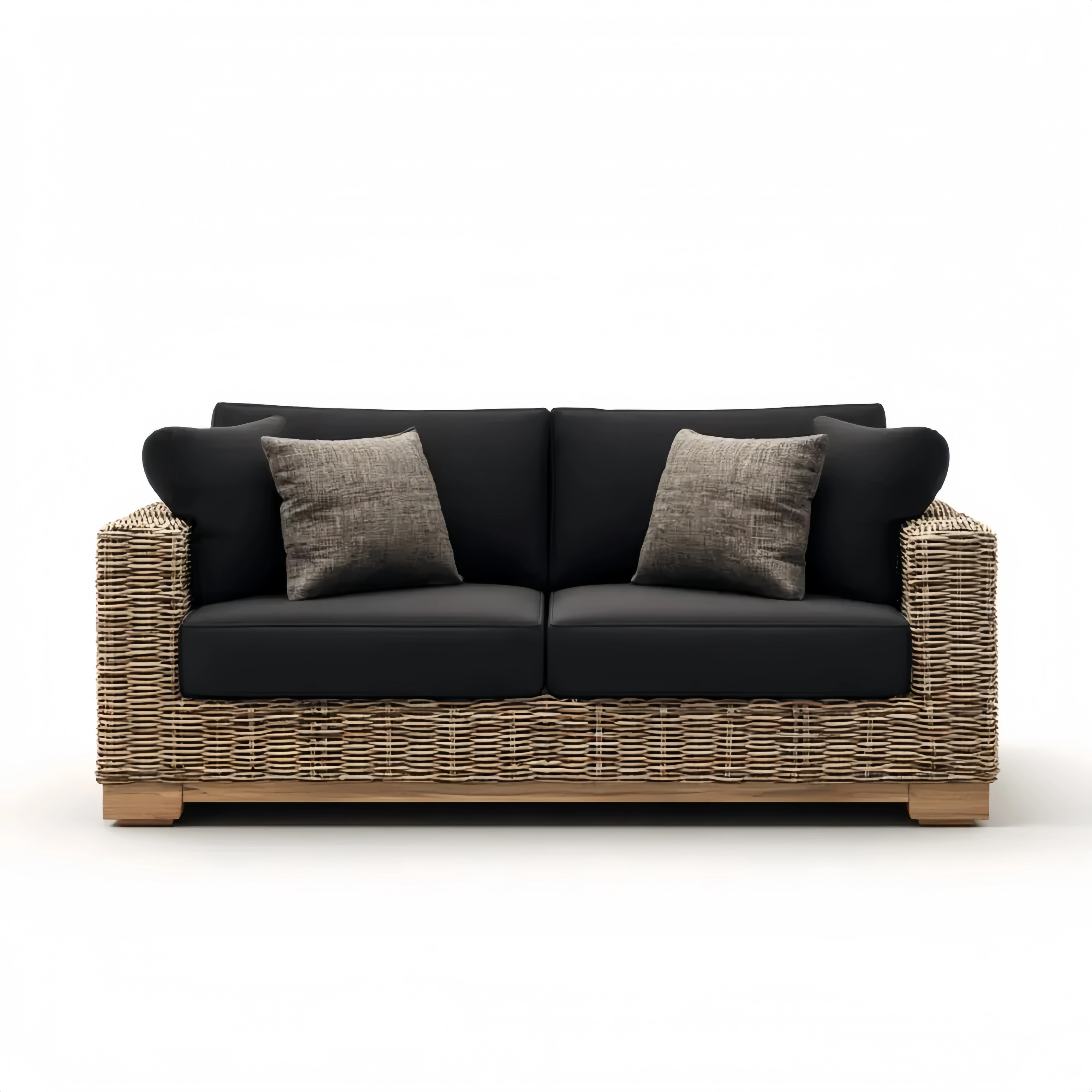 Sofá de jardín de ratán 160x85x75 cm con cojines Negro/Marrón Claro – diseño contemporáneo