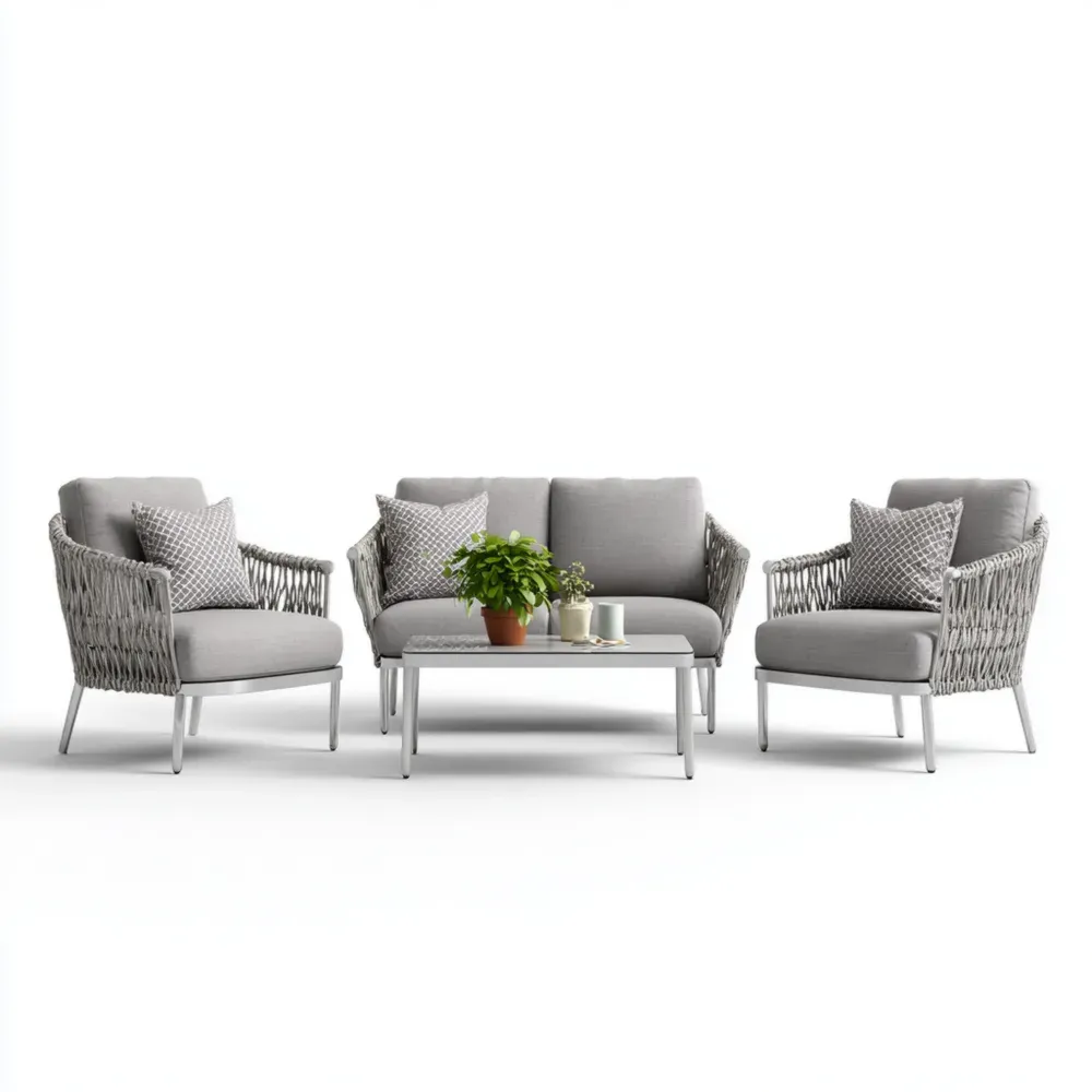 Conjunto de Sofás para Jardín 140x75x80 cm - Ratán Sintético y Aluminio Gris - Diseño Moderno