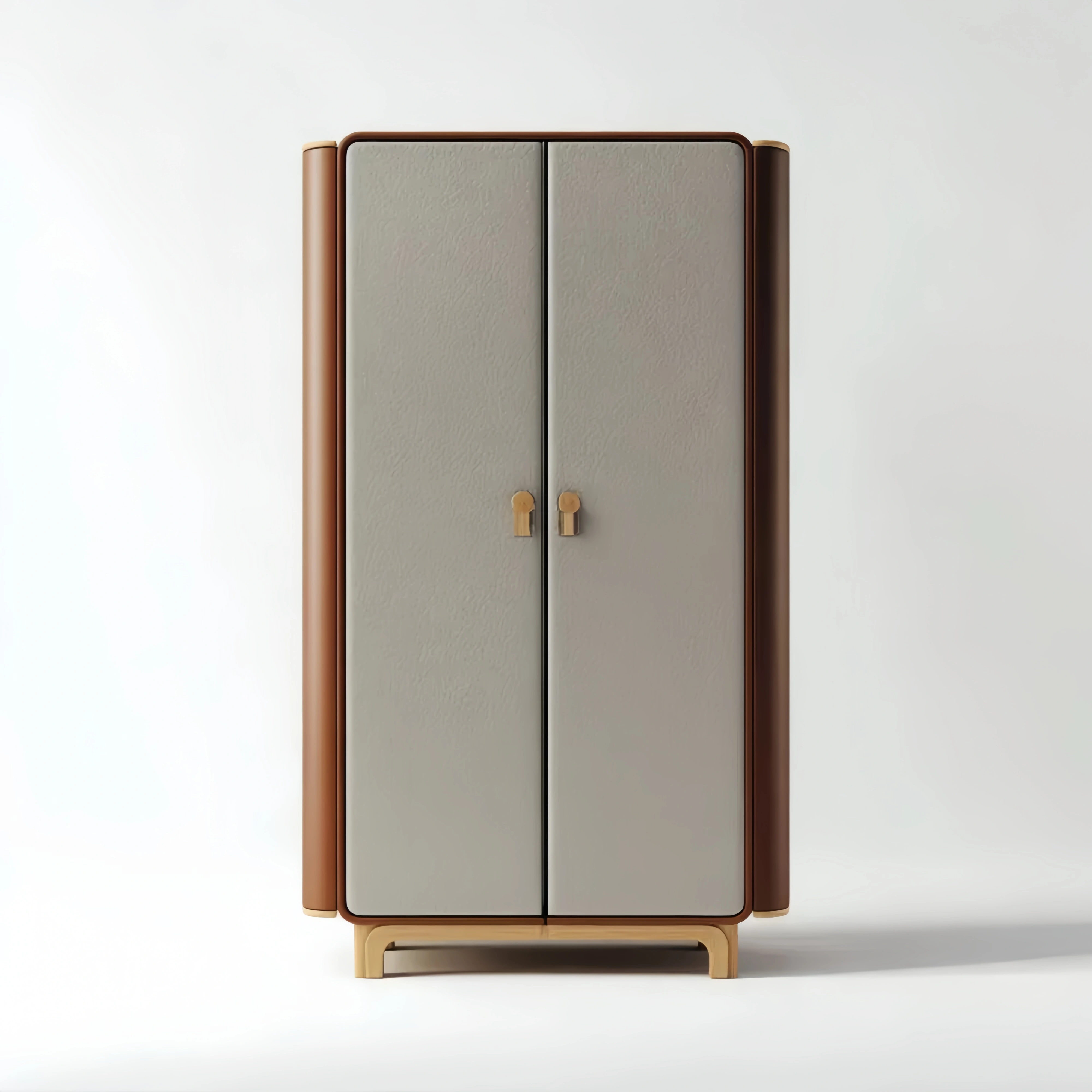 Armario de Madera y Cuero Sintético 180x80x50 cm - Gris/Natural - Estilo Moderno