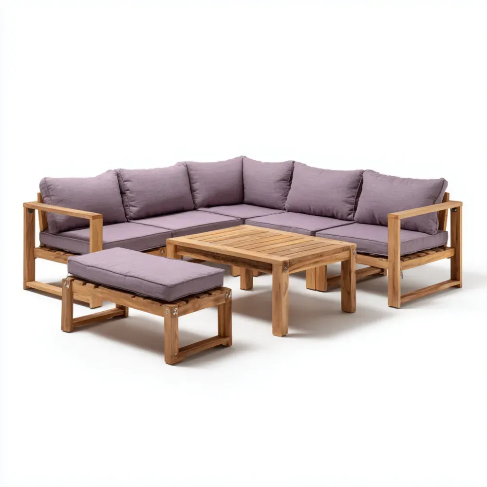 Conjunto de Sofás de Jardín de Madera 200x75x65 cm - Cojines Morados - Diseño Modular