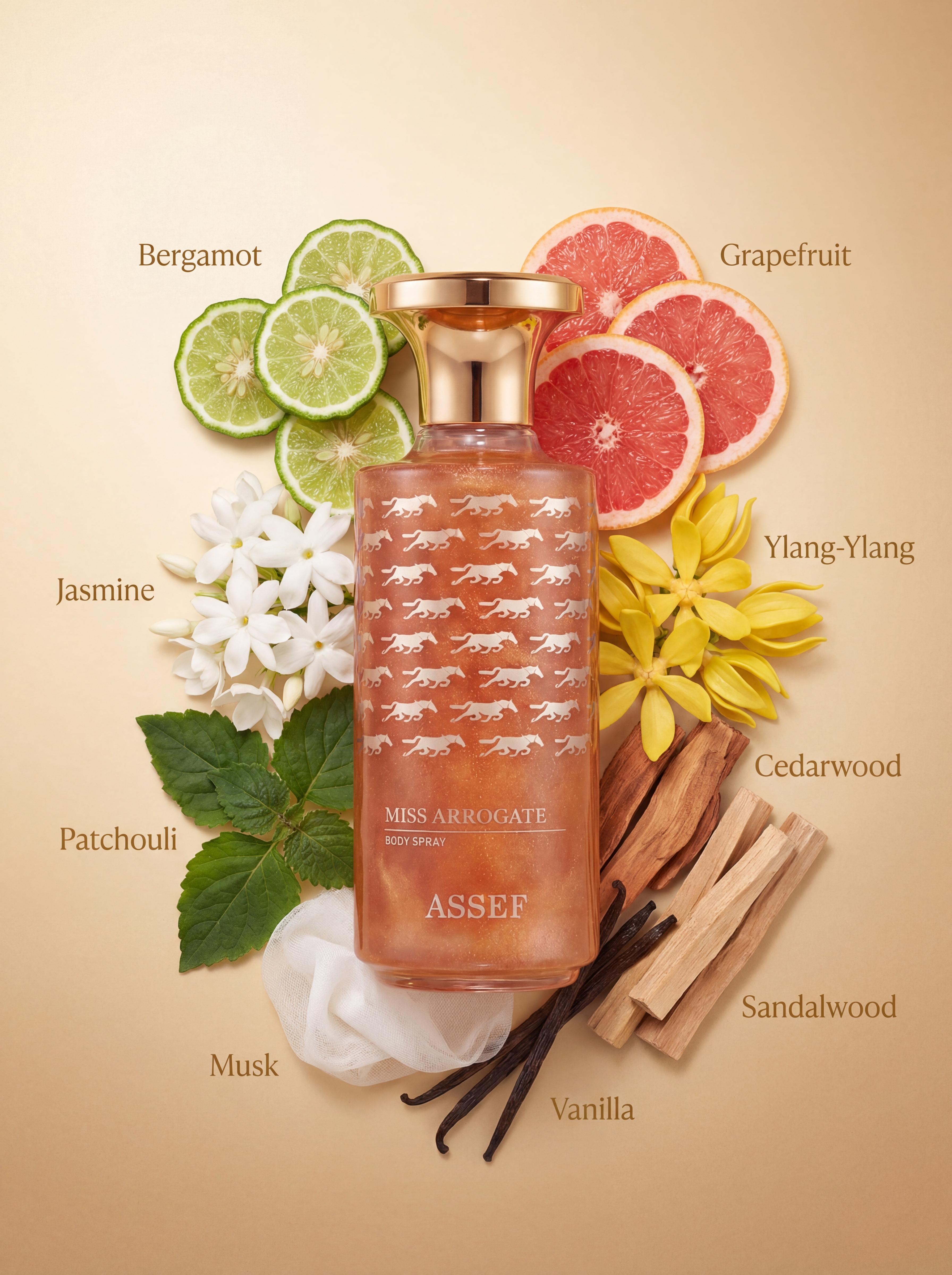 ASSEF Miss Arrogate | Skin-Glowing Gold Shimmer Body Spray for Women - 250ml