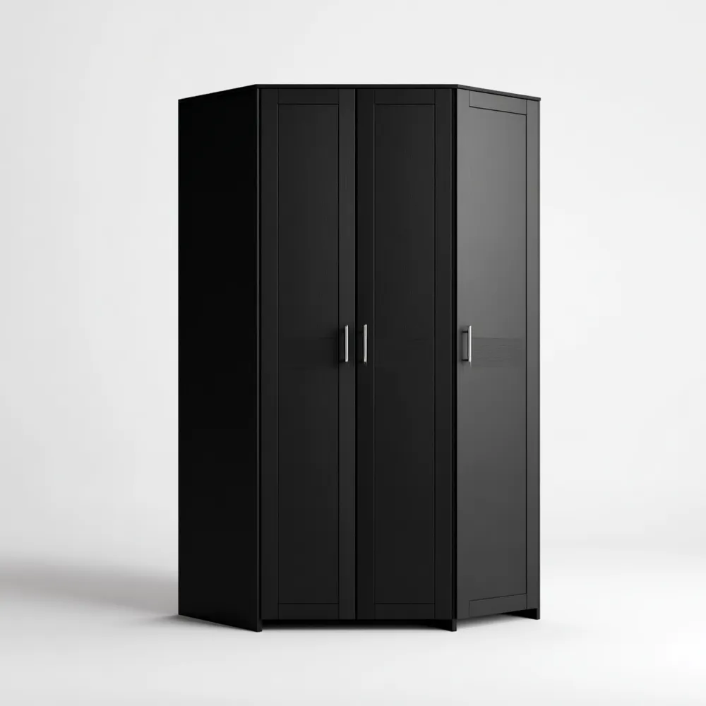 Armario de esquina 180x200x90 cm de Madera Negro - Diseño contemporáneo