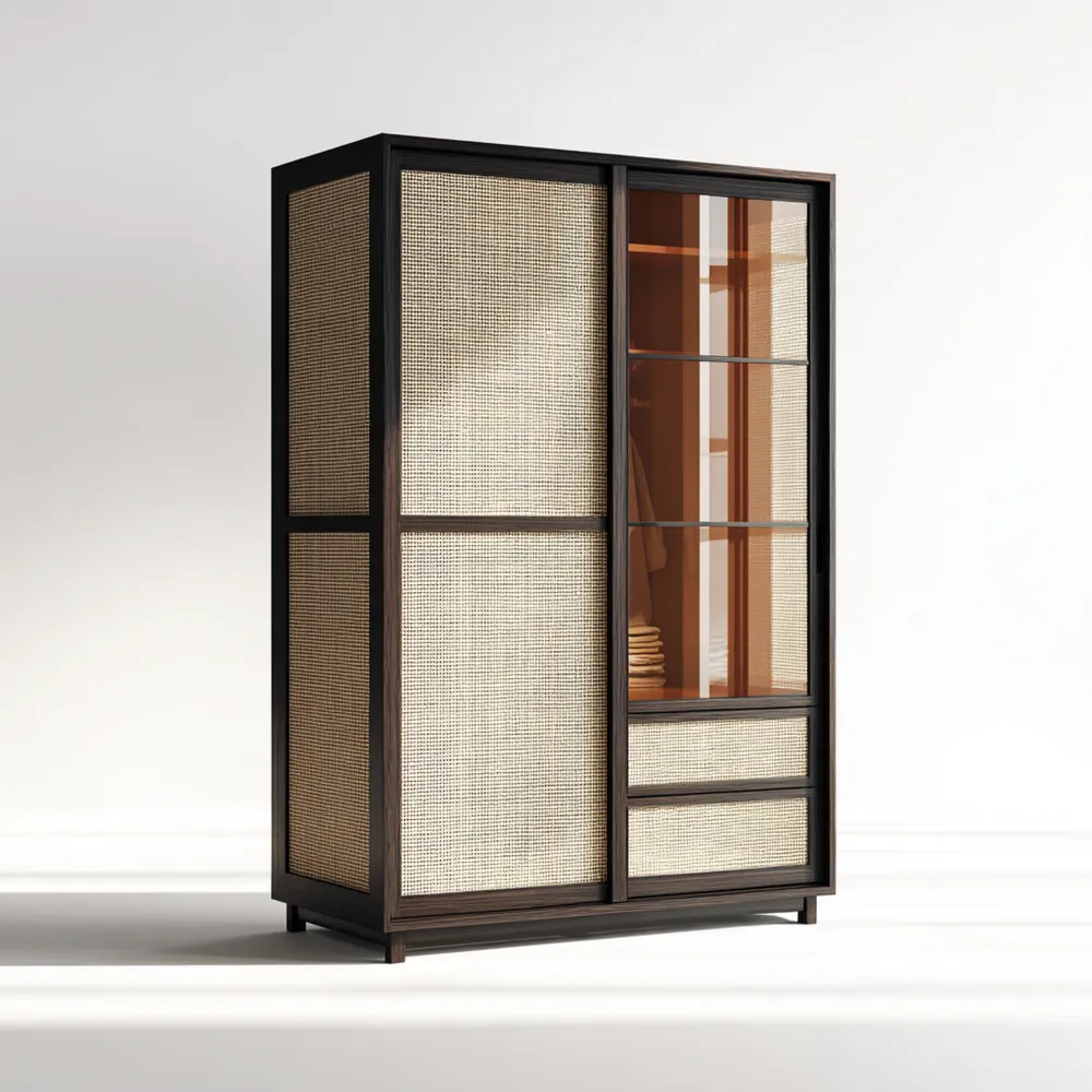 Armario de Madera y Ratán 110x50x190 cm - Marrón