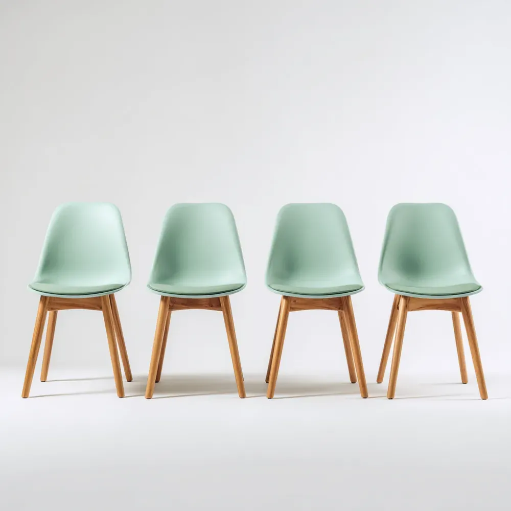 Set de 4 Sillas de Comedor 48x45x82 cm - Plástico Verde Menta - Patas de Madera - Diseño Contemporáneo