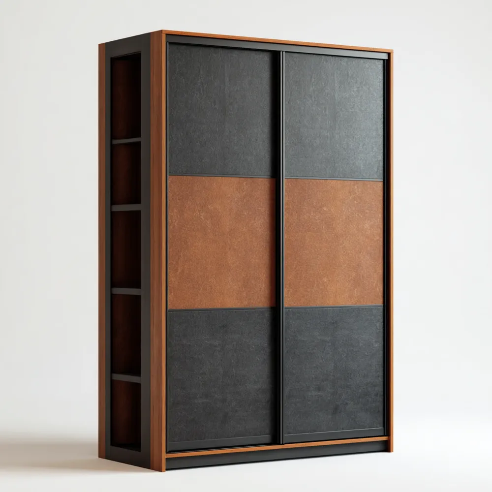 Armario Puertas Correderas 120x200x50 cm de Madera/Metal - Marrón/Negro - Diseño Moderno