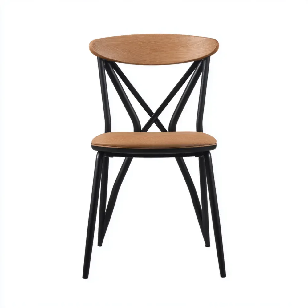 Silla de Comedor – Madera y Metal – 45x45x85 cm – Negro y Madera – Estilo Contemporáneo