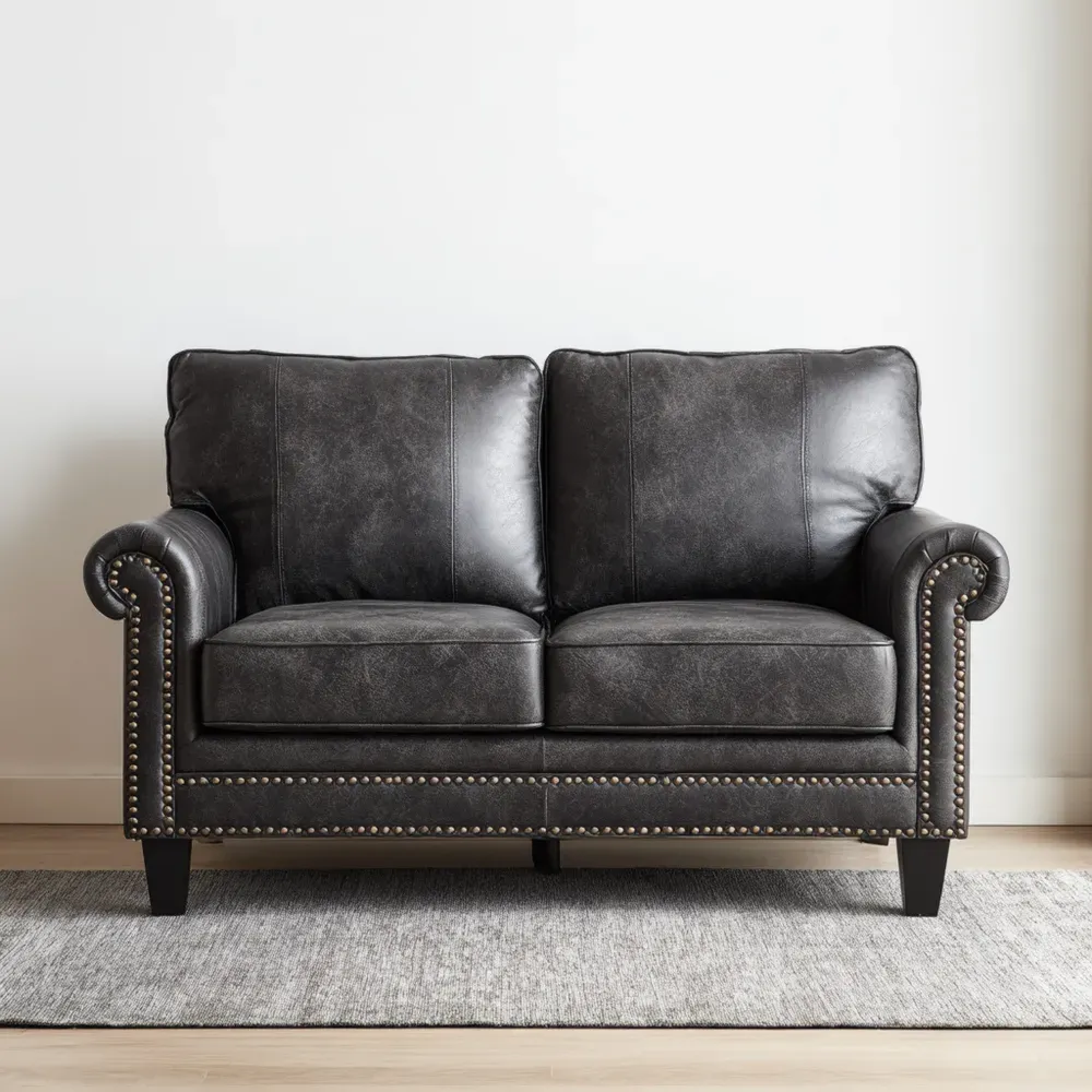 Sofá de dos plazas 140x85x90 cm Cuero Sintético - Negro - Diseño Clásico