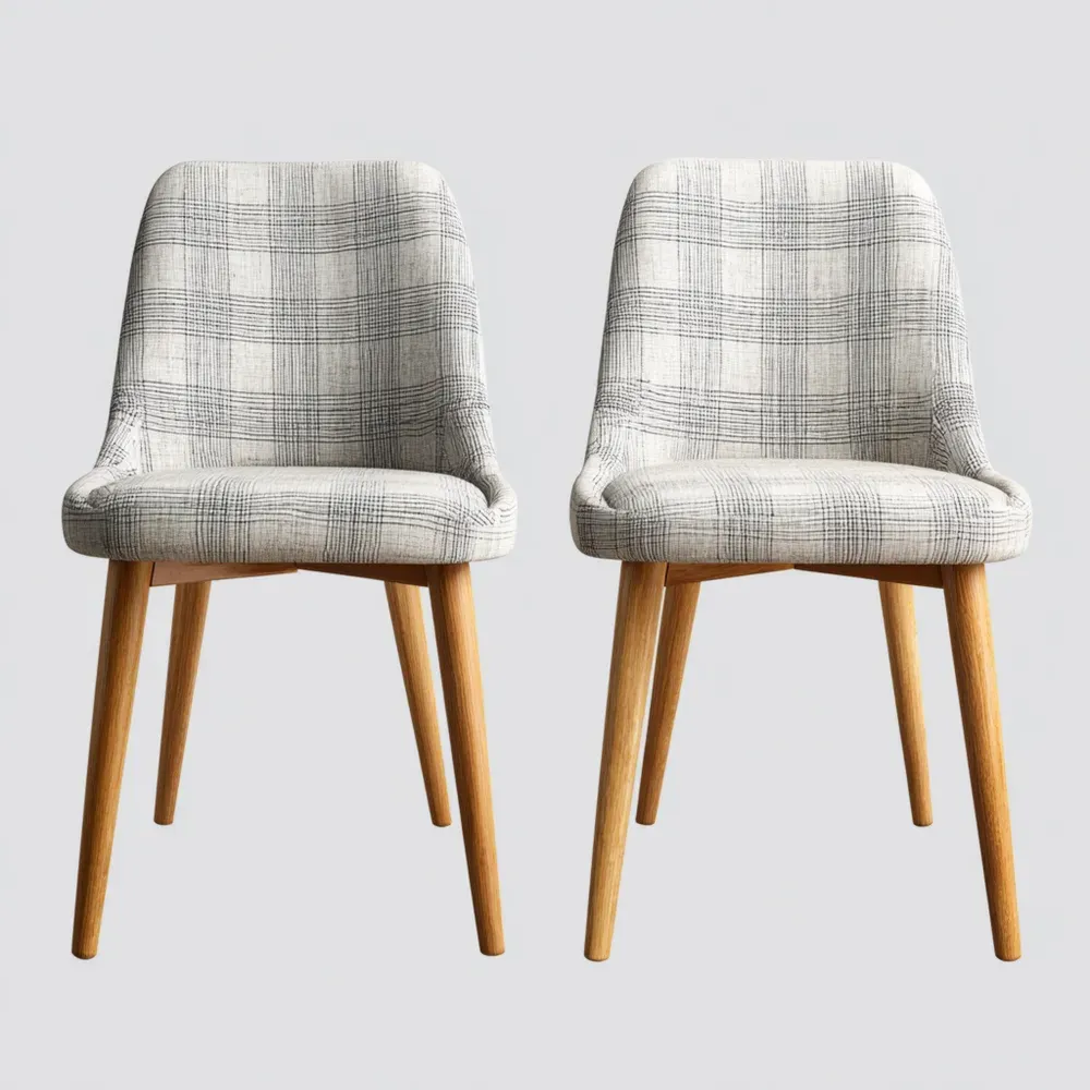 Sillas de comedor Tapizadas 45x55x85 cm - Gris a cuadros - Diseño Escandinavo