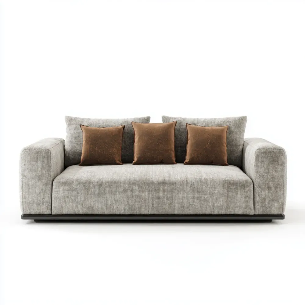 Sofá Tela 200x90x75 cm – Gris Claro/Marrón – Diseño Moderno