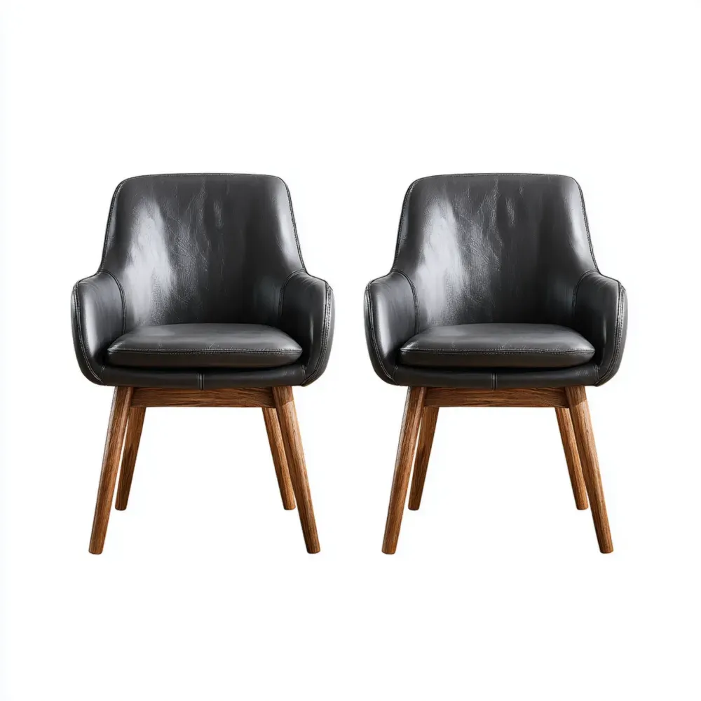 Juego de sillas de comedor tapizadas en cuero 52x57x85 cm – Negro – Diseño moderno