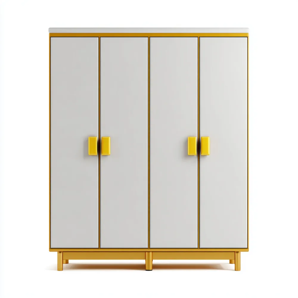 Armario de Madera 120x50x180 cm con Acabado Gris y Detalles Amarillos - Diseño Moderno