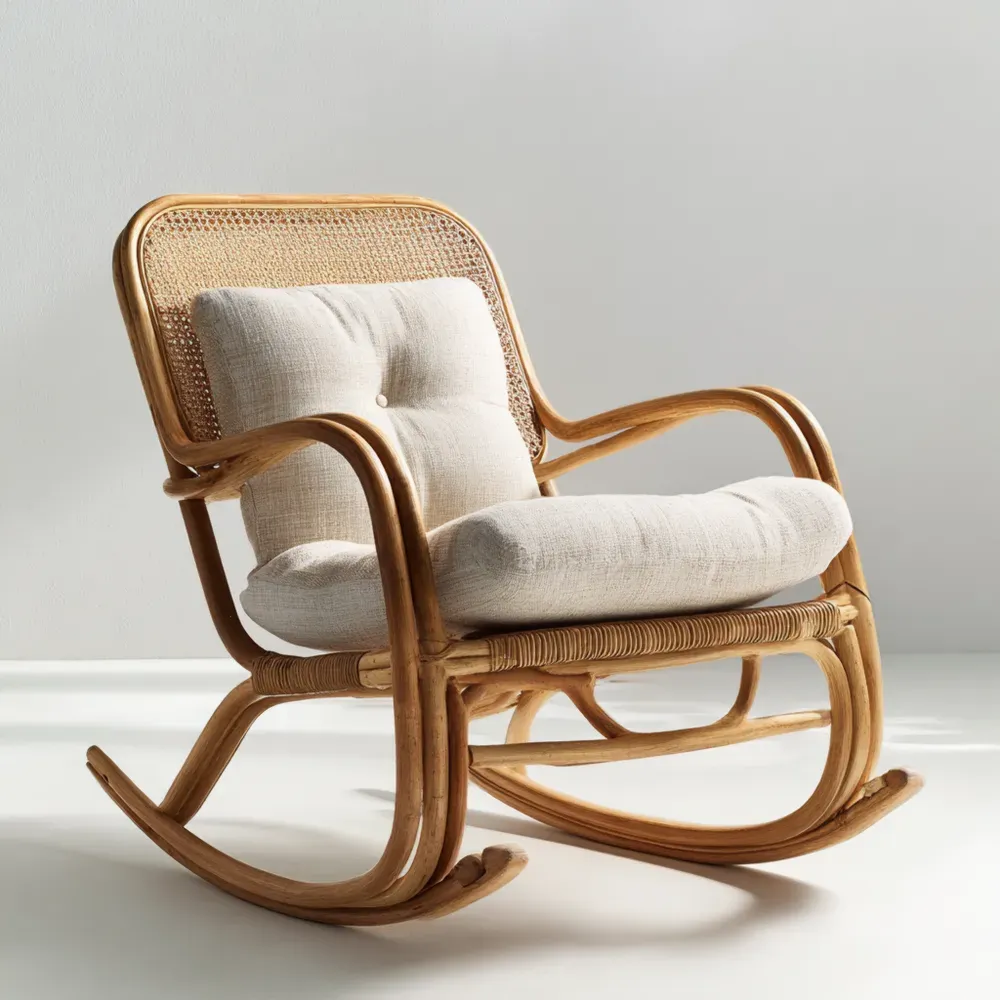 Silla Mecedora de Jardín Ratán 90x65x90 cm - Beige - Diseño Clásico