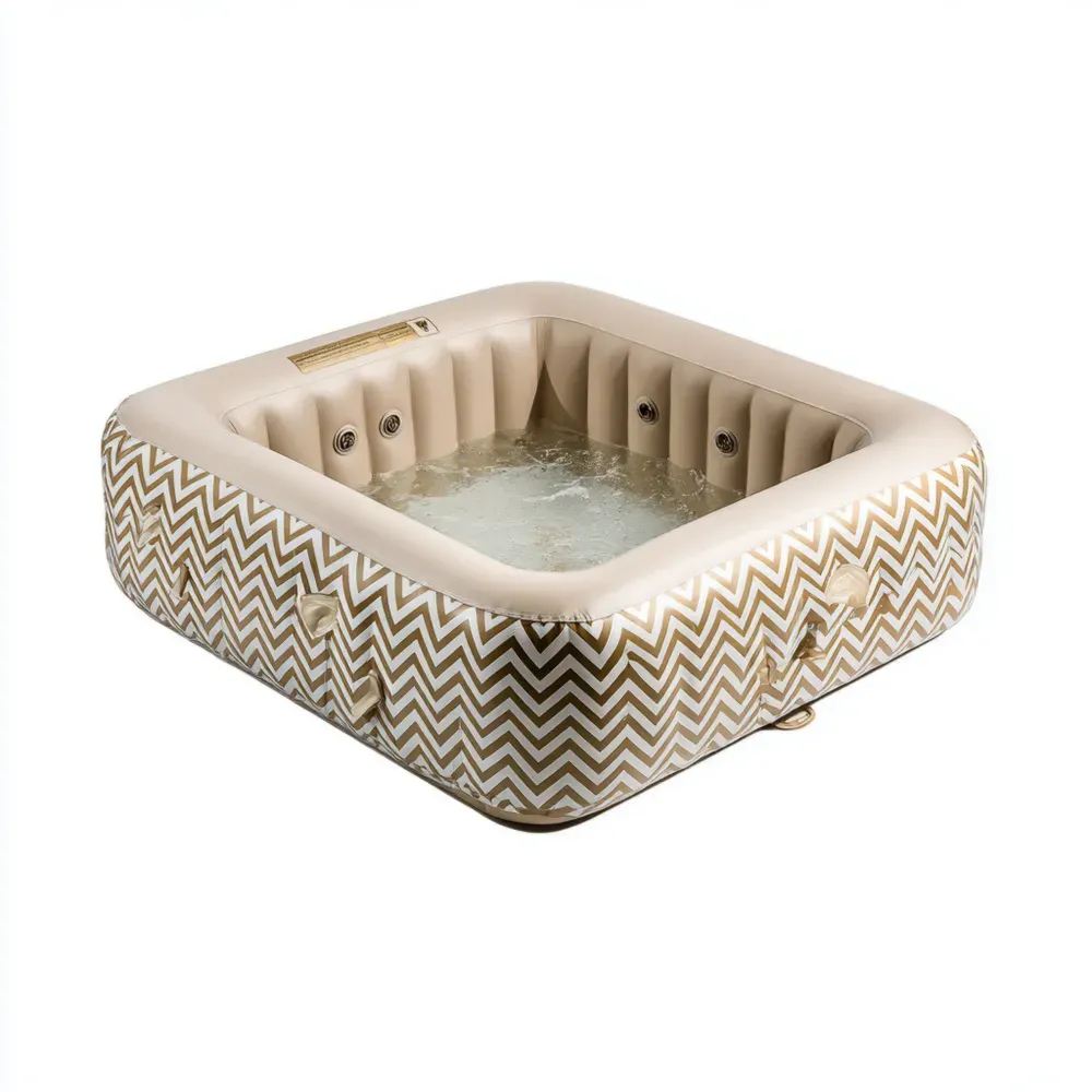 Jacuzzi inflable cuadrado 180x180x66 cm – Beige/Blanco – Diseño geométrico