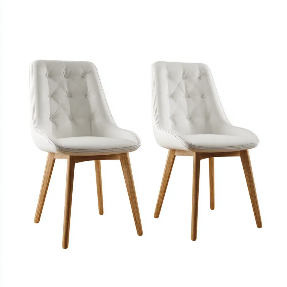 Conjunto de sillas de comedor tapizadas en piel sintética 45x50x85 cm - Blanco - Estilo moderno