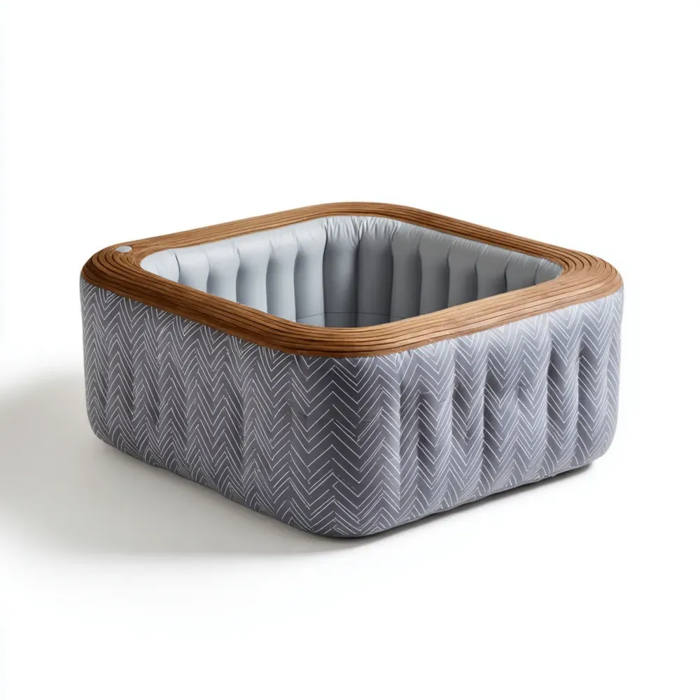 Piscina inflable cuadrada 150x150x60 cm - PVC resistente - Gris/Madera Simulada - Estilo Moderno