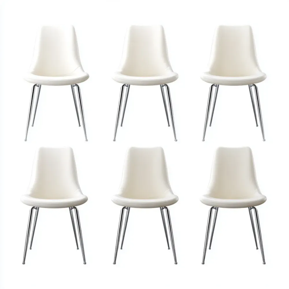 Juego de 6 Sillas de Comedor Modernas 47x52x85 cm - Plástico/Metal - Blanco - Diseño Contemporáneo