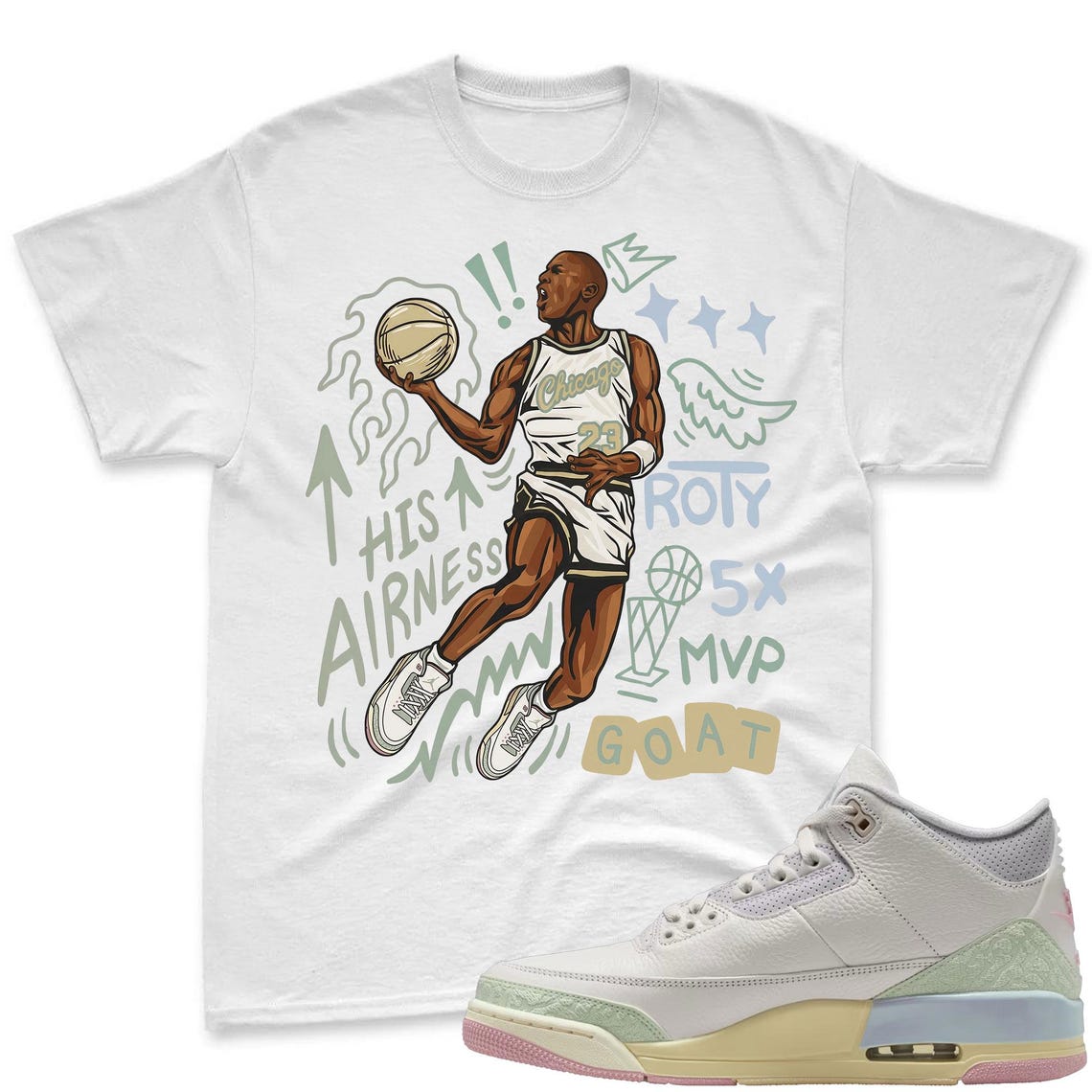FLAIR 23! Shirt To Match Air Jordan 3 Sail & Jade Aura - Spring In The Air Matching Shirt